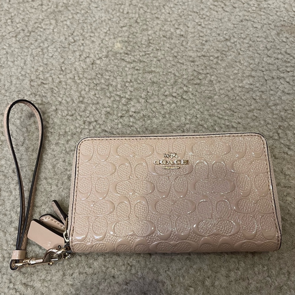Coach Tan Clutch Wristlet with Textured Finish